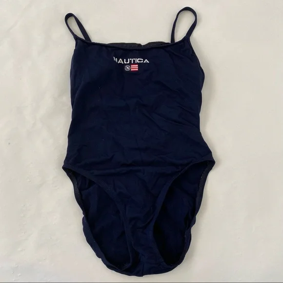 Ladies Nautica navy blue flag patriotic one piece bathing suit swimsuit sz 10 - Picture 1 of 5